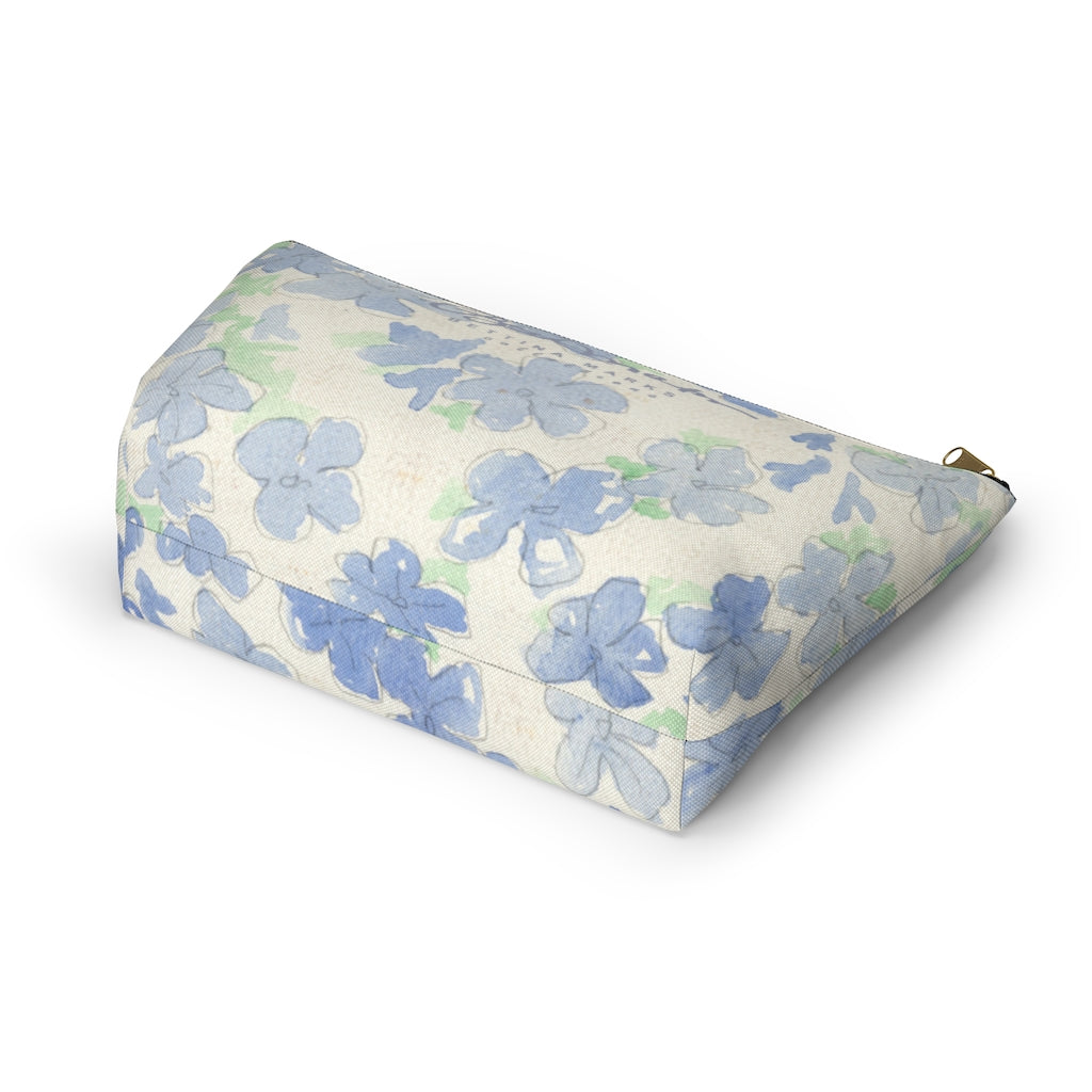 Blu&White Watercolor Floral Accessory Pouch w T-bottom