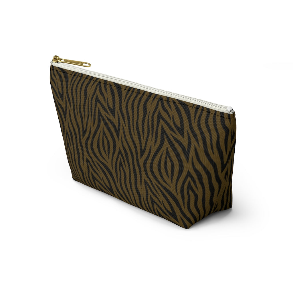 Olive Zebra Accessory Pouch w T-bottom