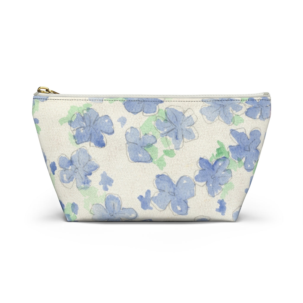 Blu&White Watercolor Floral Accessory Pouch w T-bottom