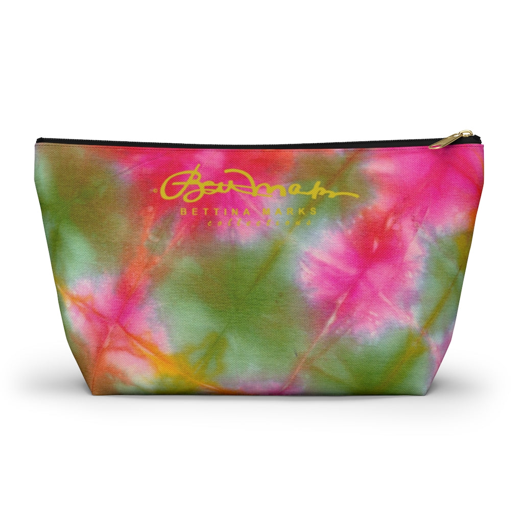 Green Pink Tie Dye Accessory Pouch w T-bottom