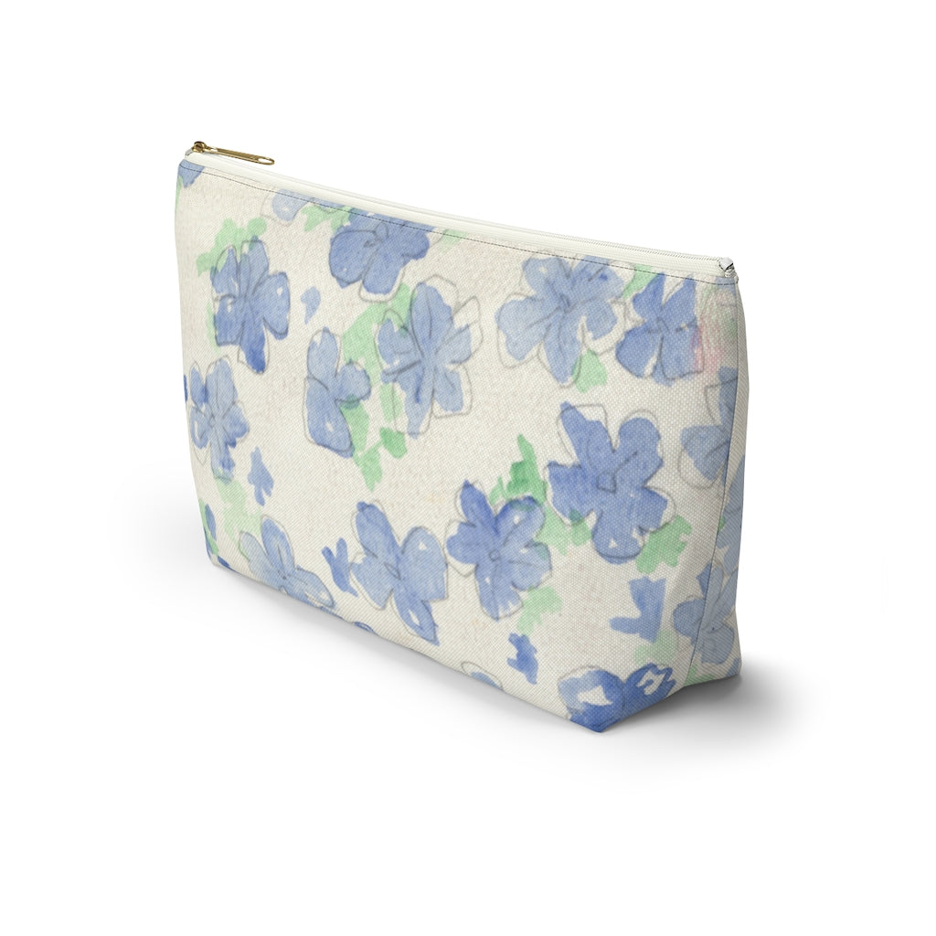 Blu&White Watercolor Floral Accessory Pouch w T-bottom