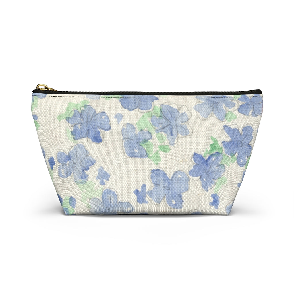 Blu&White Watercolor Floral Accessory Pouch w T-bottom