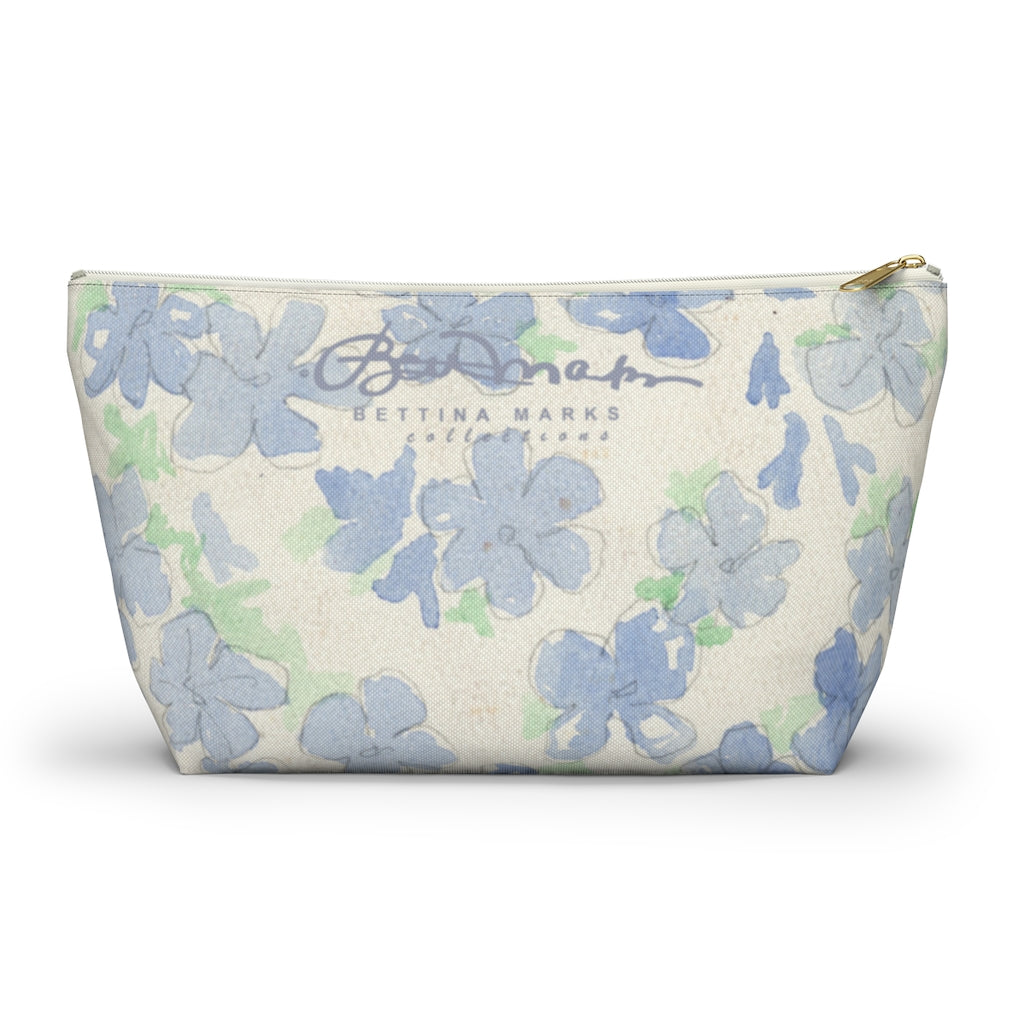 Blu&White Watercolor Floral Accessory Pouch w T-bottom