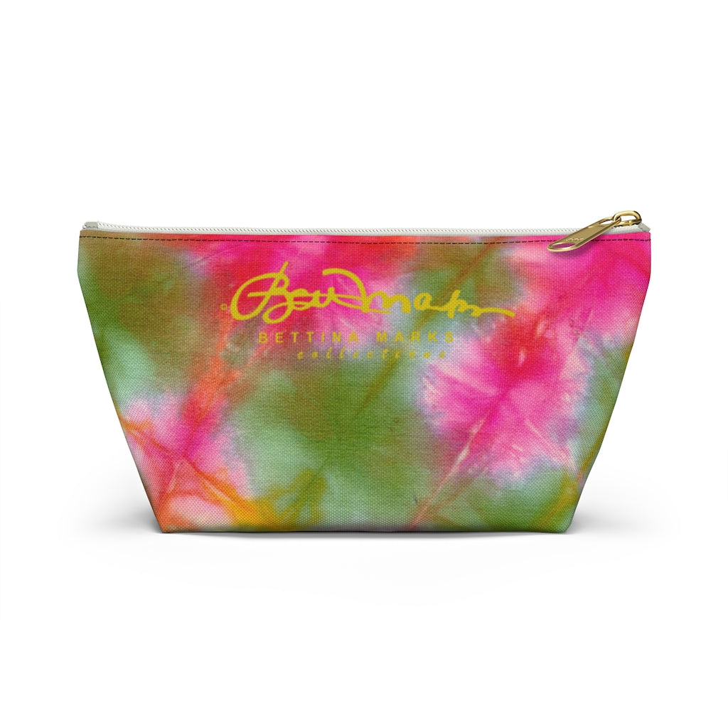 Green Pink Tie Dye Accessory Pouch w T-bottom