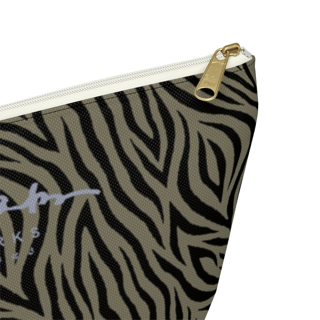 Khaki Zebra Accessory Pouch w T-bottom