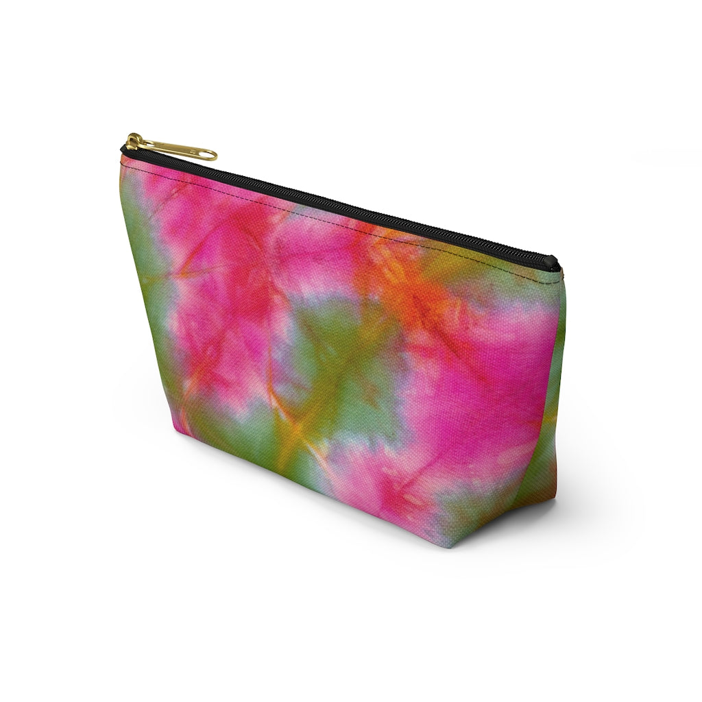Green Pink Tie Dye Accessory Pouch w T-bottom