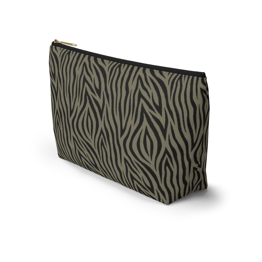 Khaki Zebra Accessory Pouch w T-bottom