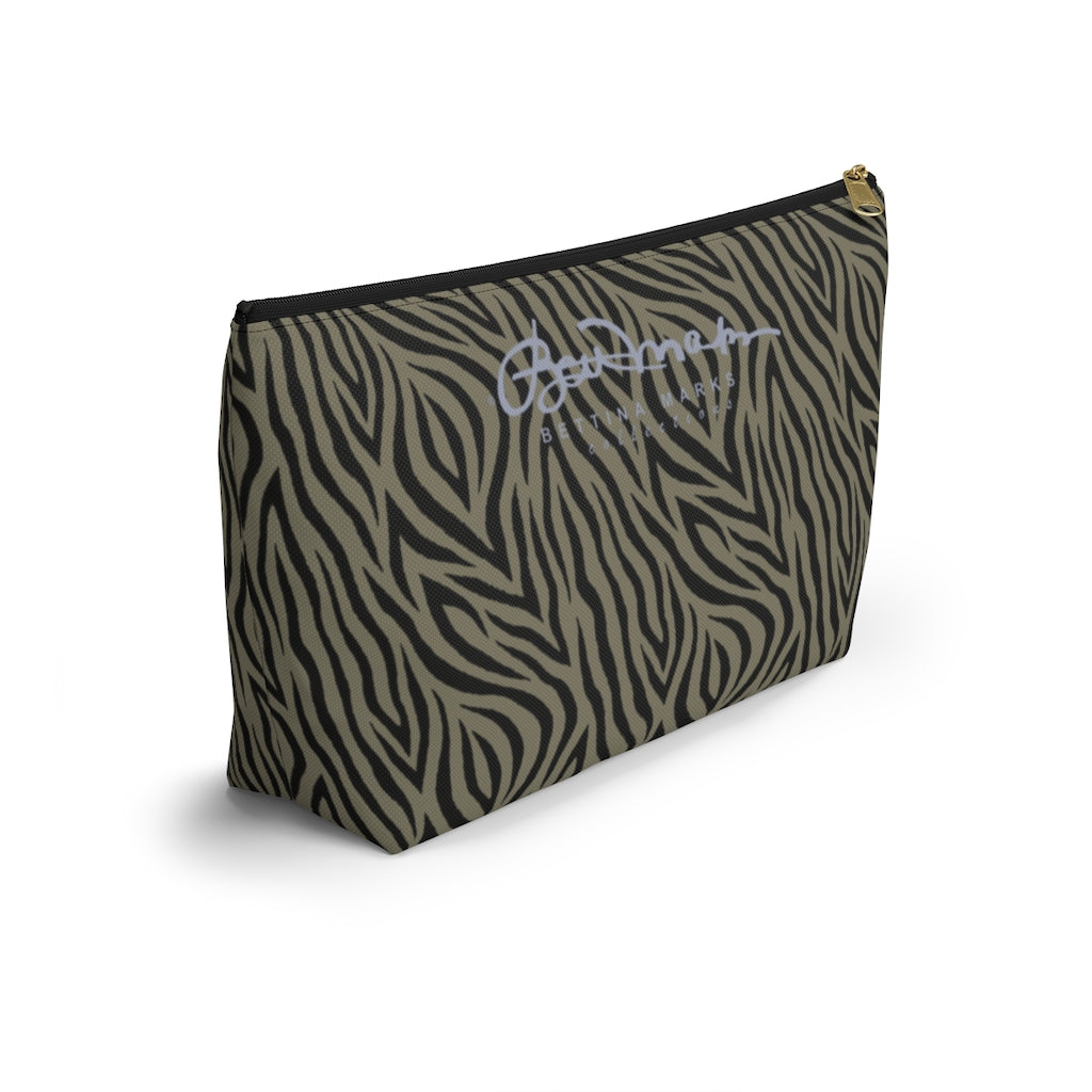 Khaki Zebra Accessory Pouch w T-bottom