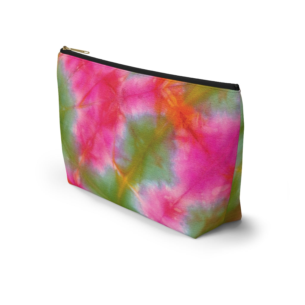 Green Pink Tie Dye Accessory Pouch w T-bottom