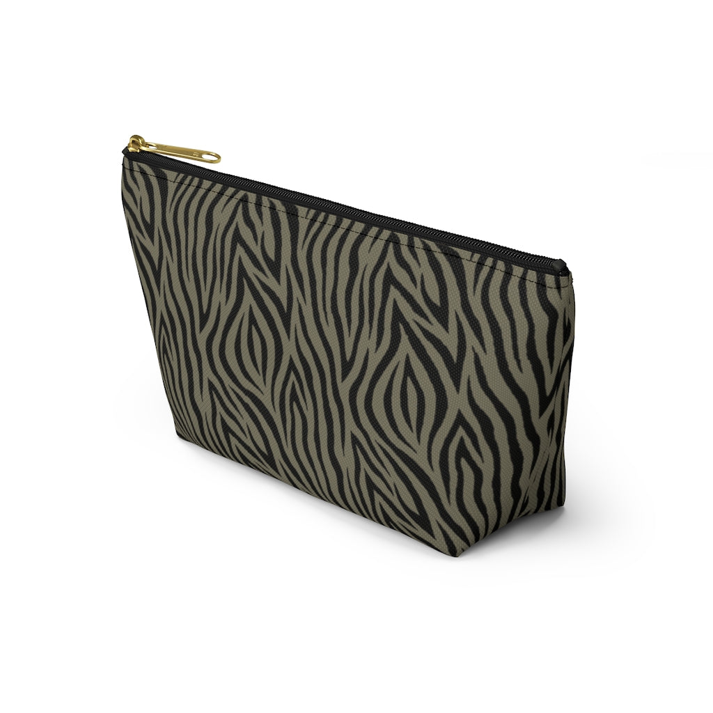 Khaki Zebra Accessory Pouch w T-bottom