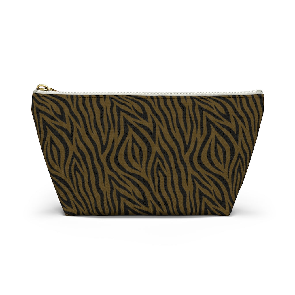Olive Zebra Accessory Pouch w T-bottom