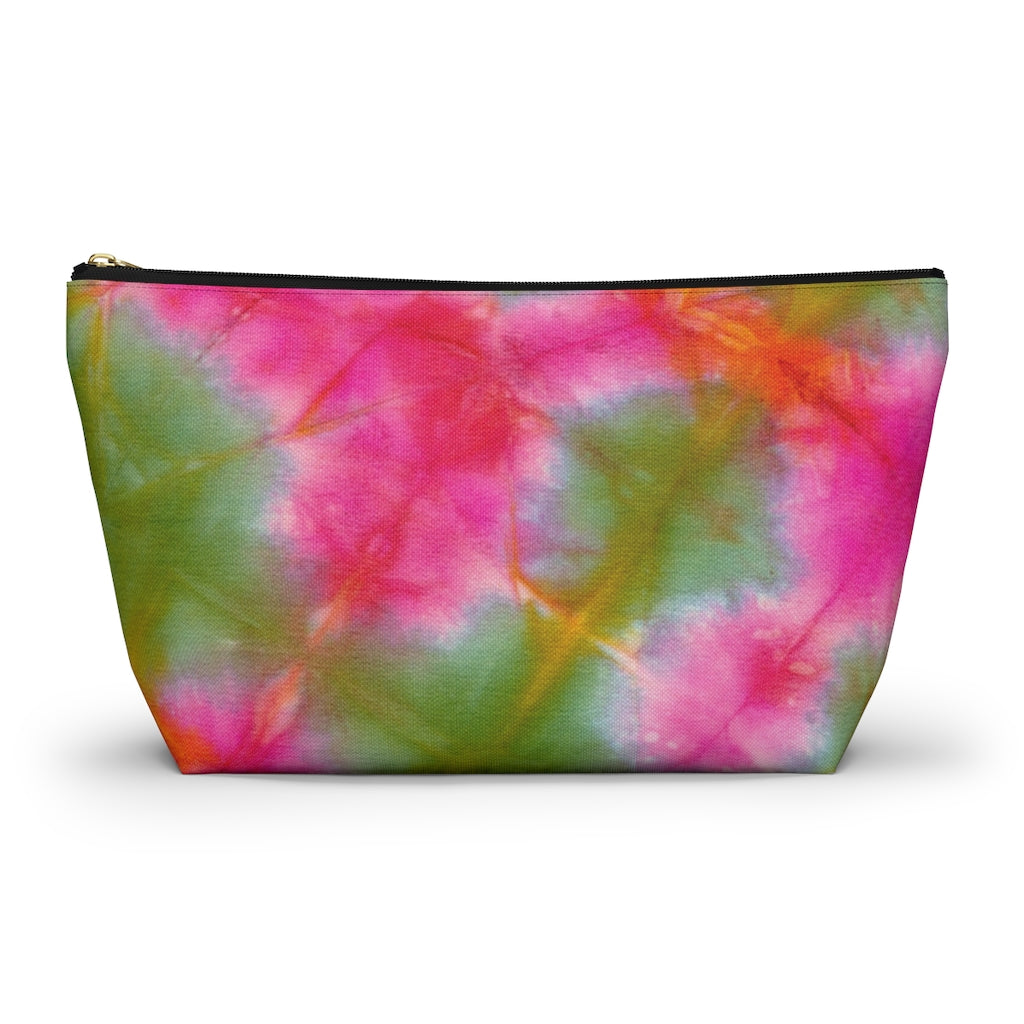 Green Pink Tie Dye Accessory Pouch w T-bottom