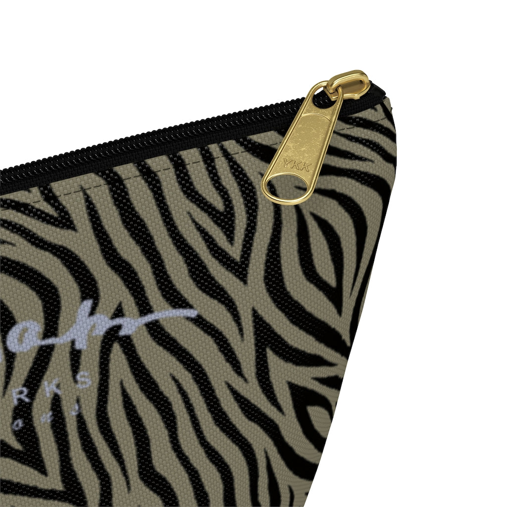Khaki Zebra Accessory Pouch w T-bottom