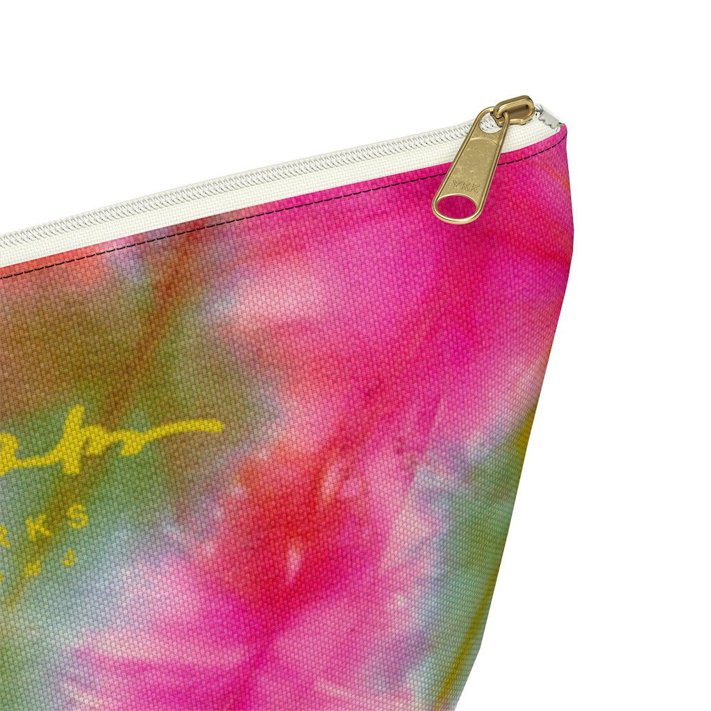 Green Pink Tie Dye Accessory Pouch w T-bottom