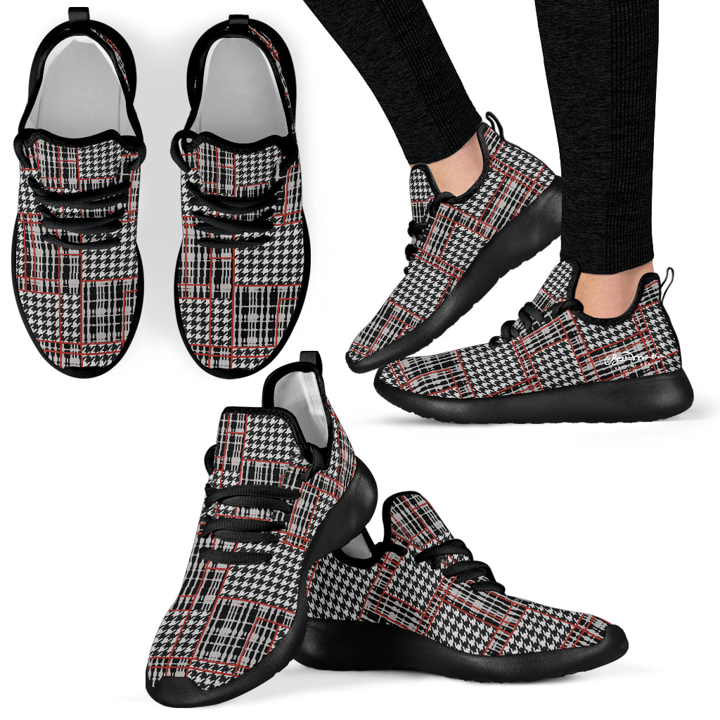 Plaid Houndstooth Mesh Knit Sneakers