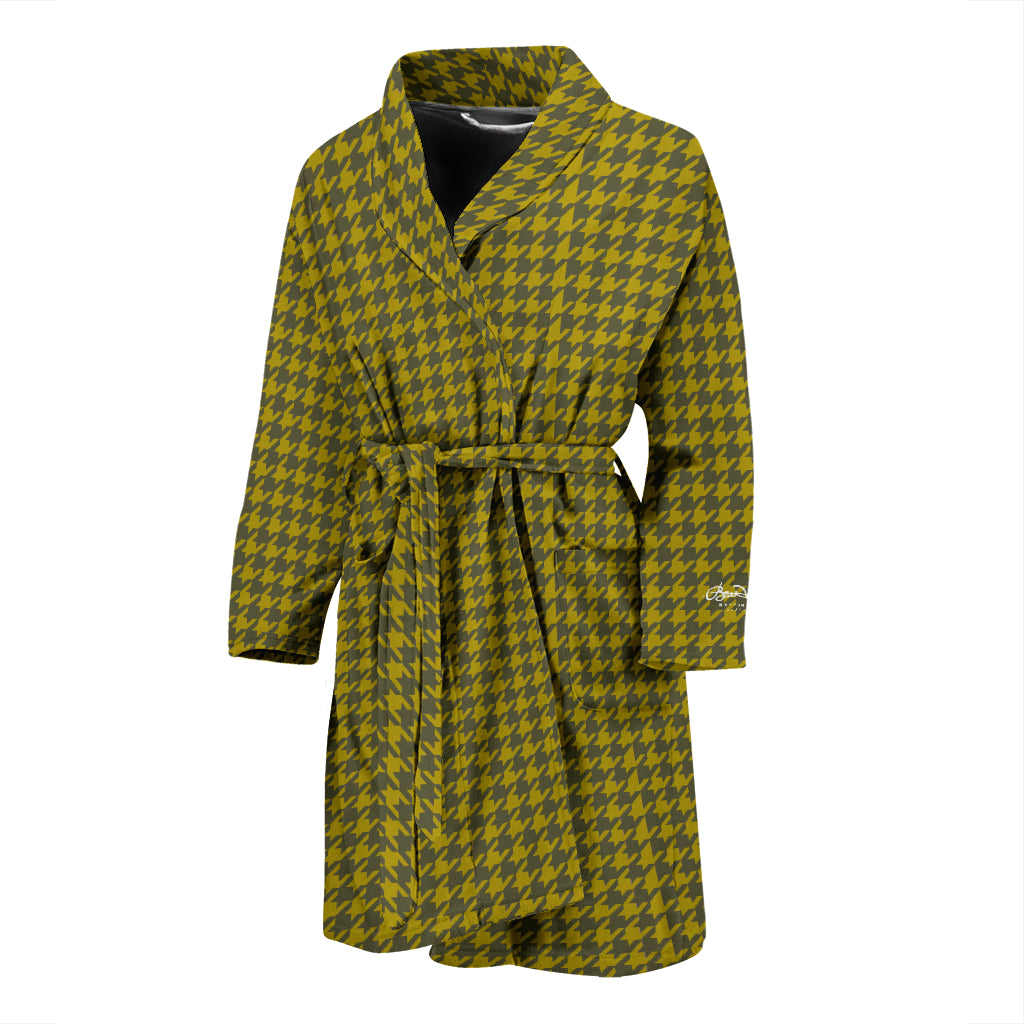 Olive Houndstooth Bath Robe - Men