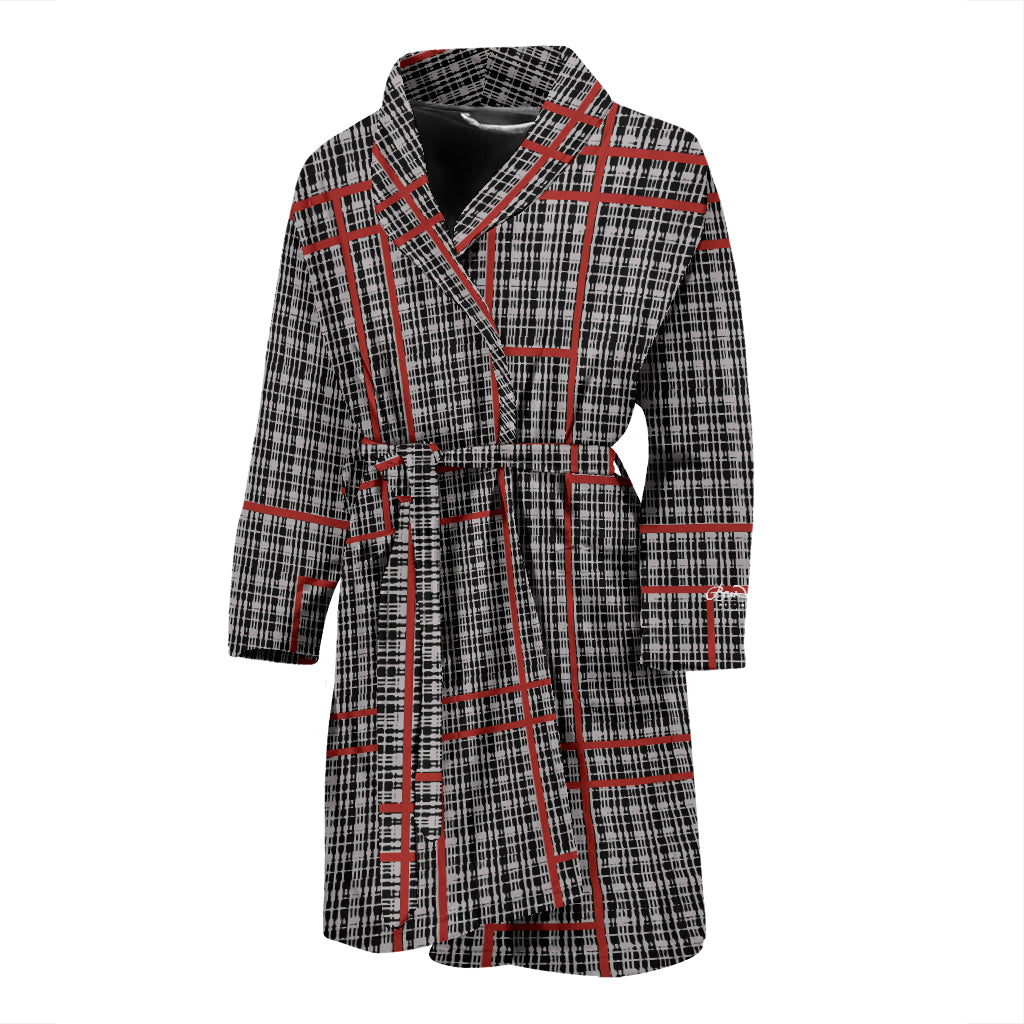 Grey Plaid with Red Line Bath Robe - Men