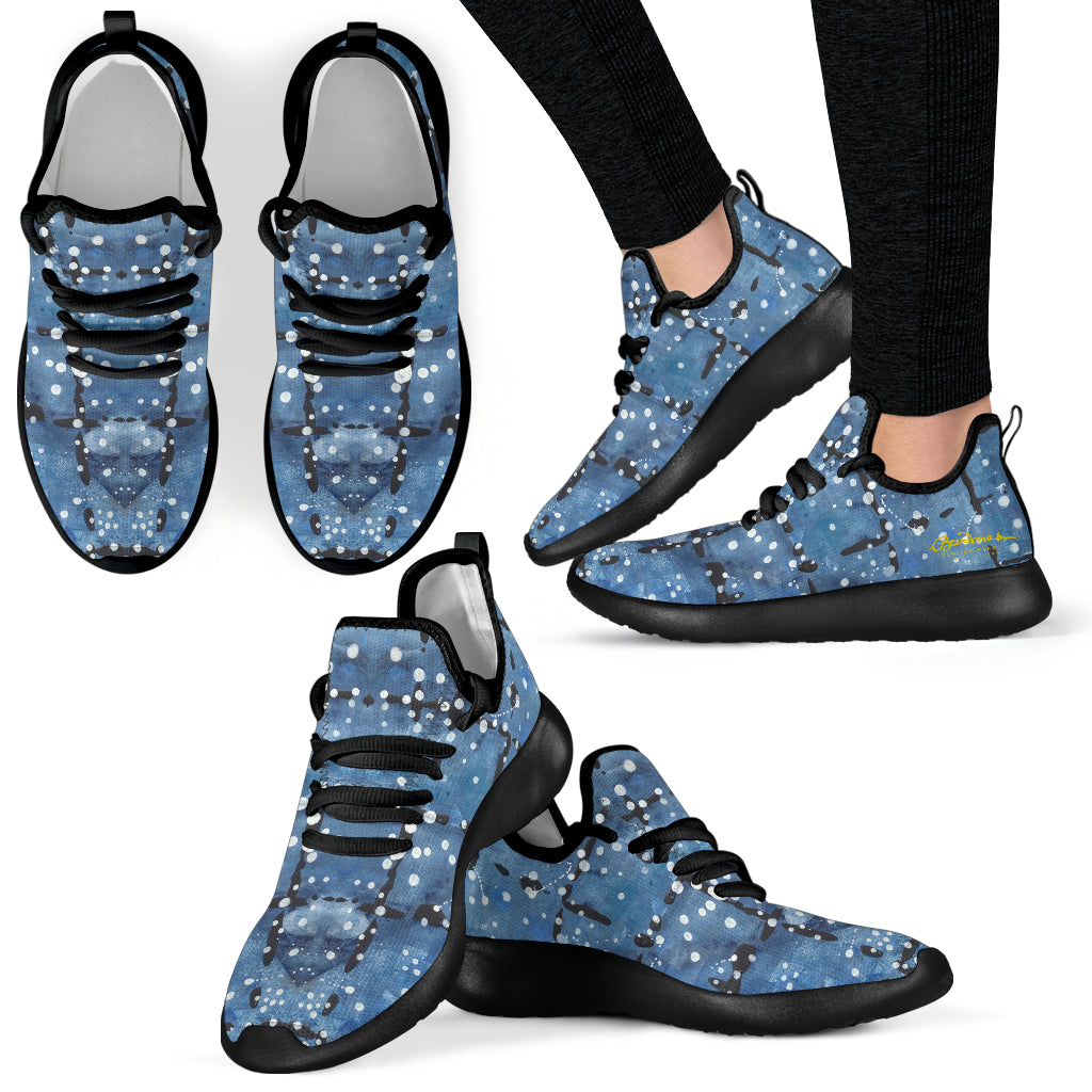 Blu&White Dotted Plaid Mesh Knit Sneakers