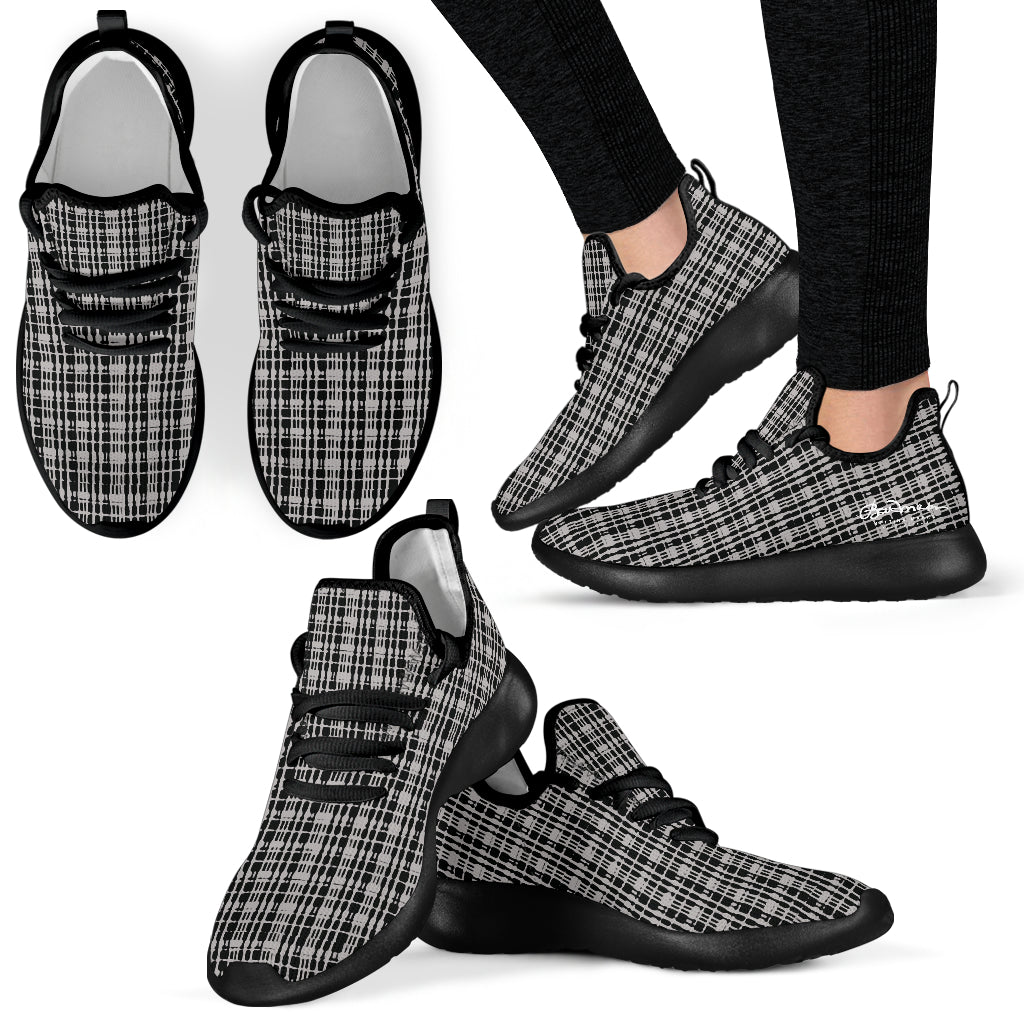 Grey Tight Plaid Mesh Knit Sneakers