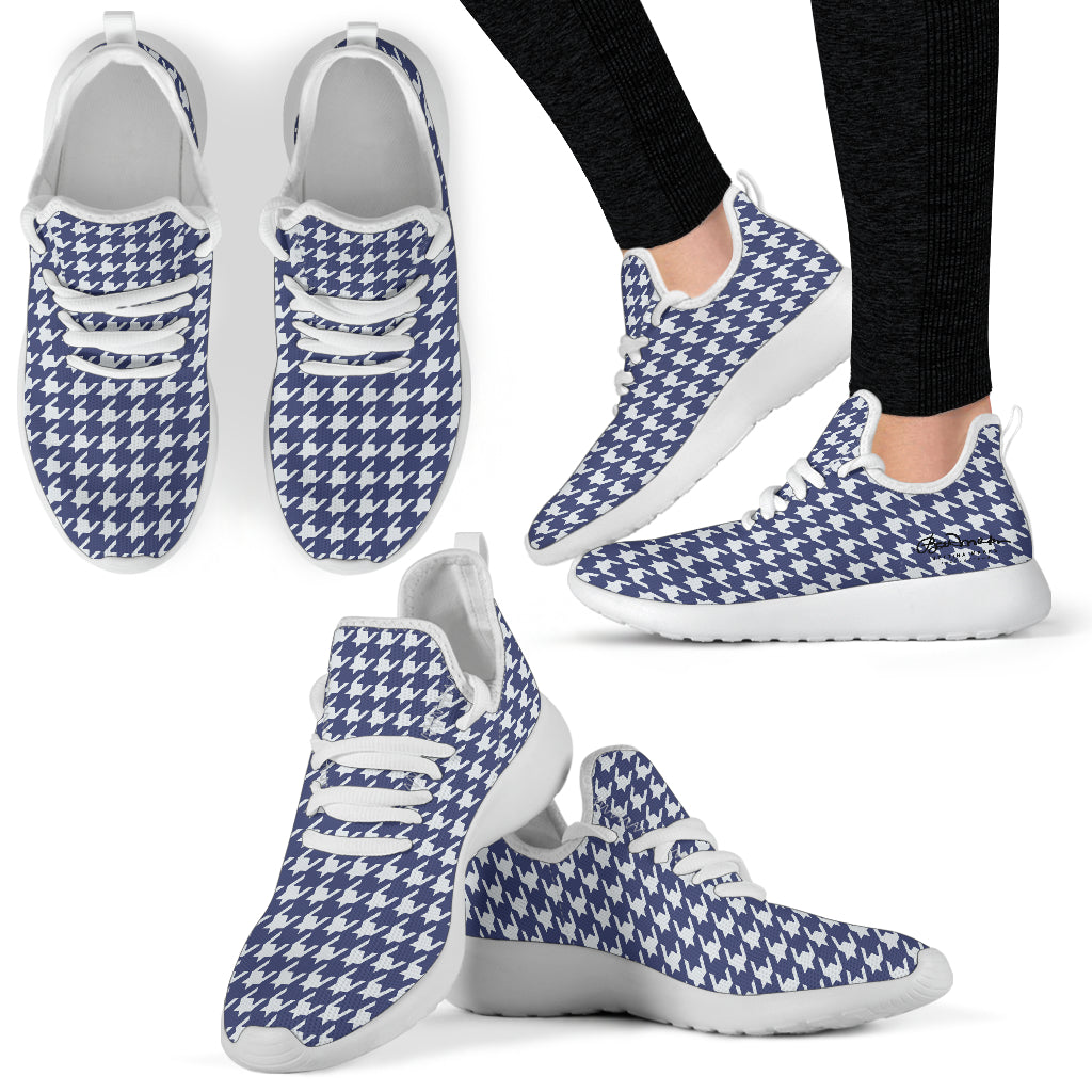 Navy Blue Houndstooth Mesh Knit Sneakers