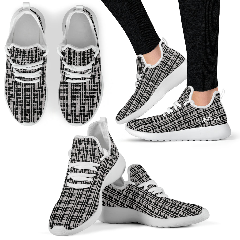 Grey Tight Plaid Mesh Knit Sneakers