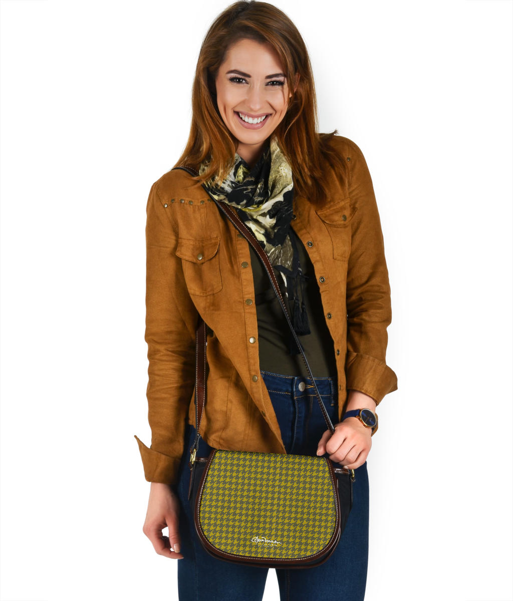 Olive Houndstooth Saddle Shoulder Bag