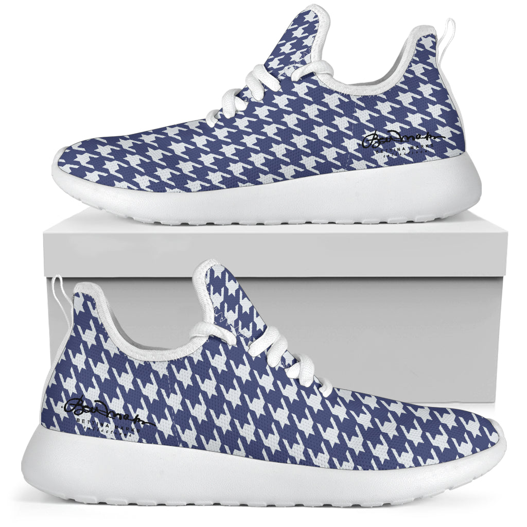 Navy Blue Houndstooth Mesh Knit Sneakers
