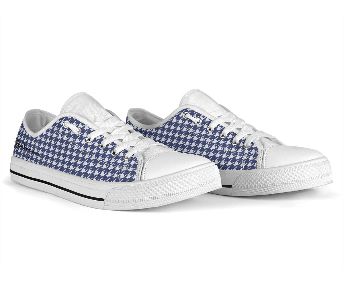Navy Blue Houndstooth Low Top Sneakers