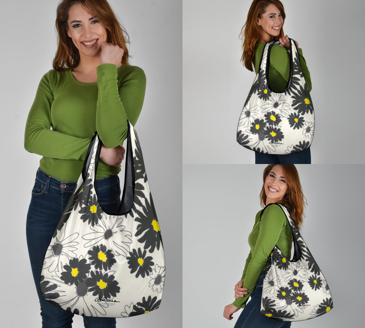 Black Yellow Daisy Grocery Bag