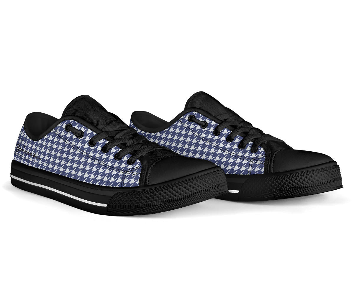 Navy Blue Houndstooth Low Top Sneakers