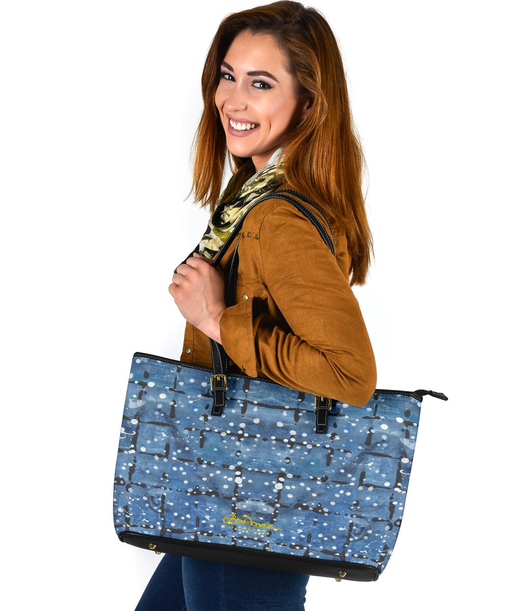 Blu&White Dotted Plaid Large Tote Bag