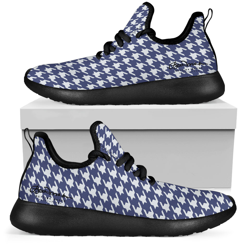 Navy Blue Houndstooth Mesh Knit Sneakers
