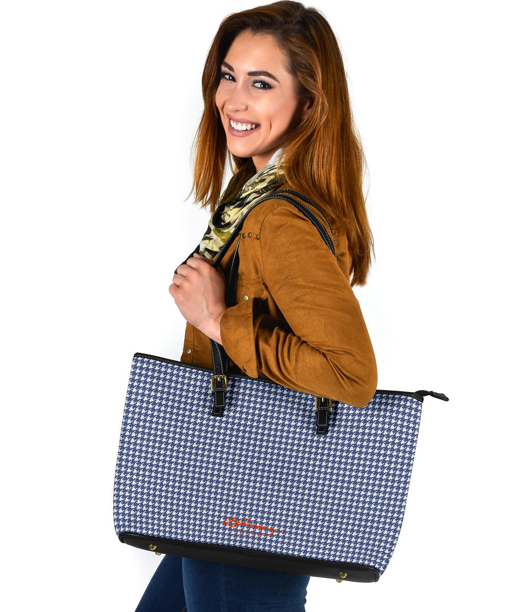 Navy Blue Houndstooth Large Tote Bag