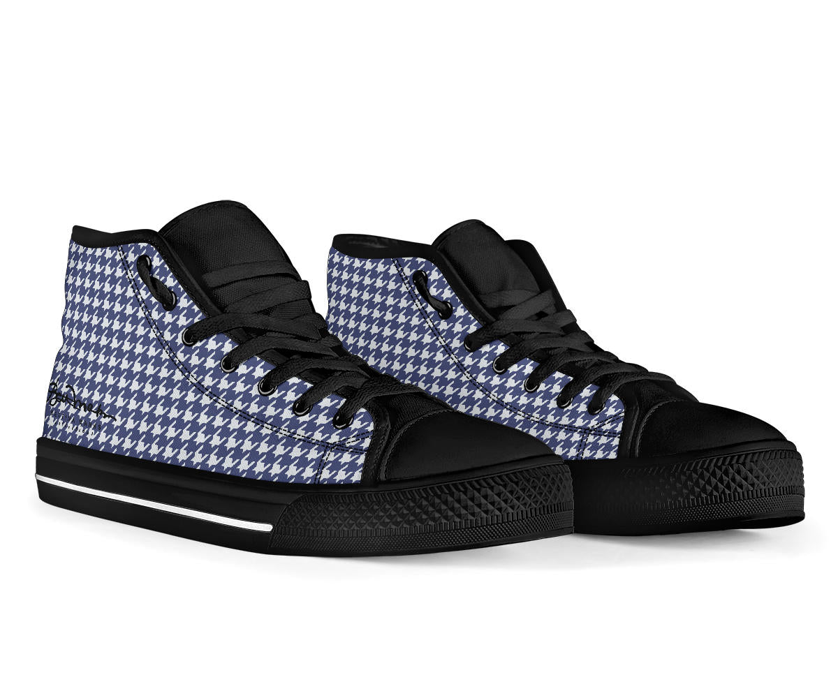 Navy Blue Houndstooth High Top Sneakers