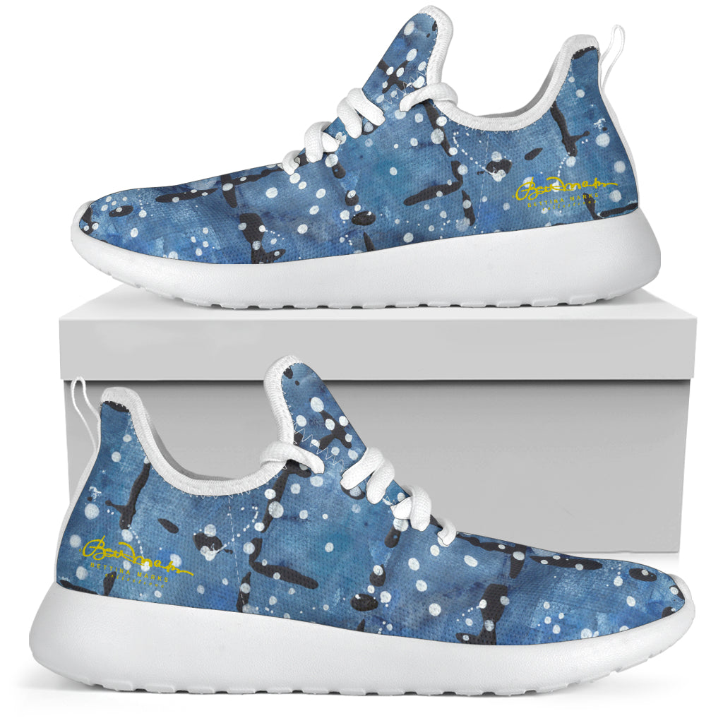 Blu&White Dotted Plaid Mesh Knit Sneakers