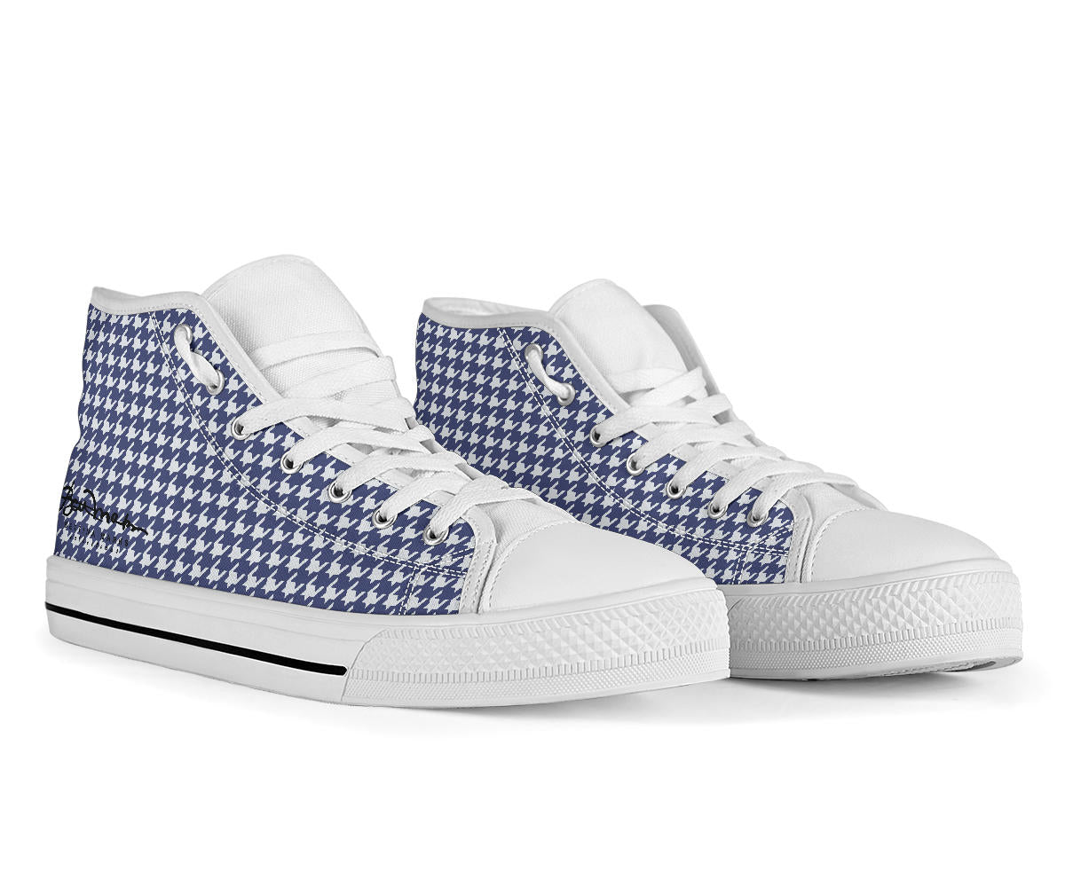 Navy Blue Houndstooth High Top Sneakers