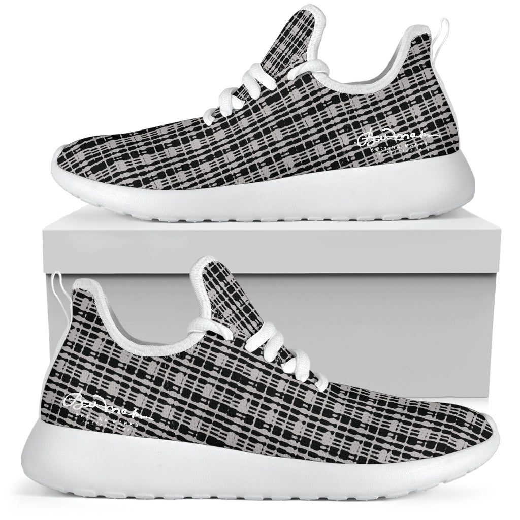 Grey Tight Plaid Mesh Knit Sneakers