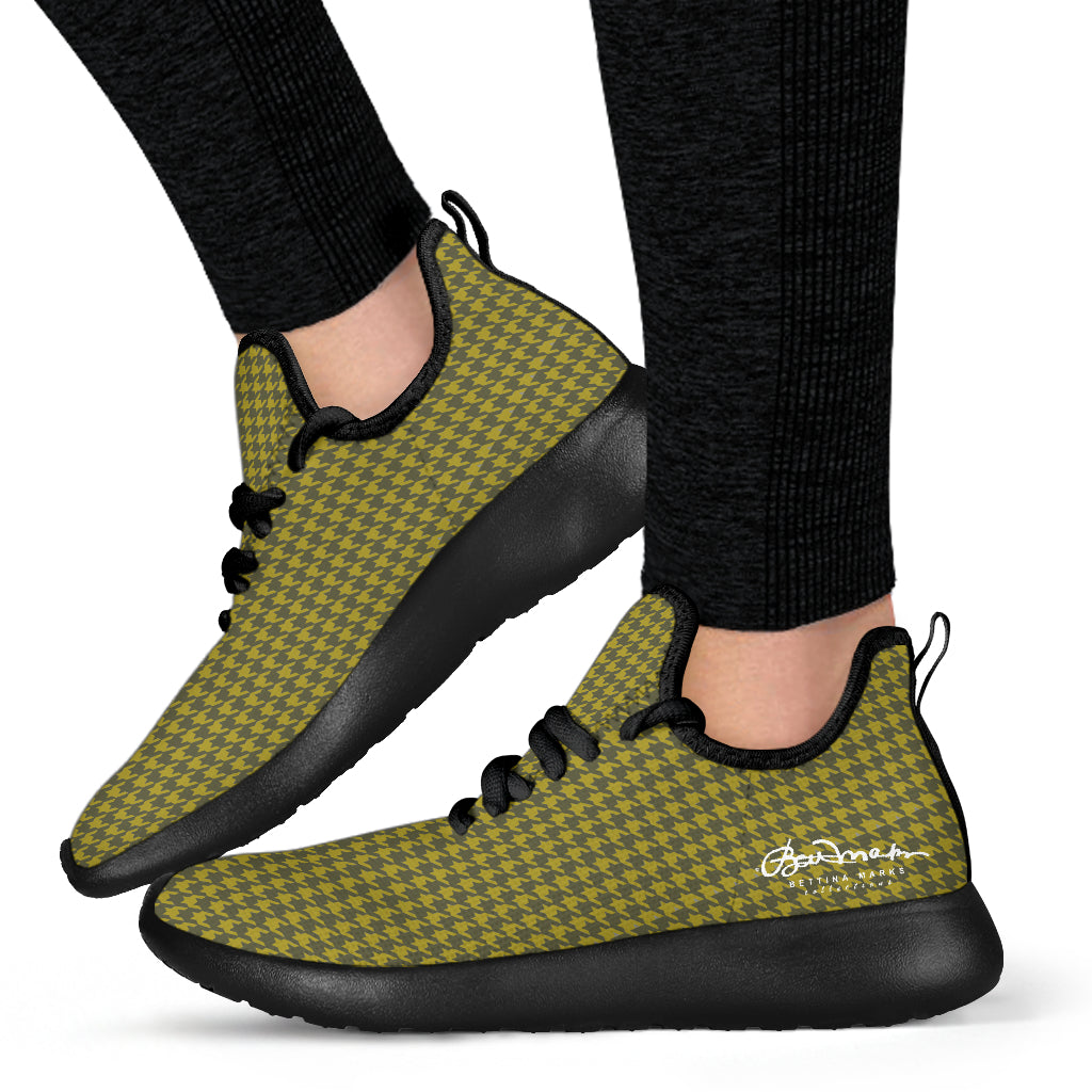 Olive Houndstooth Mesh Knit Sneakers