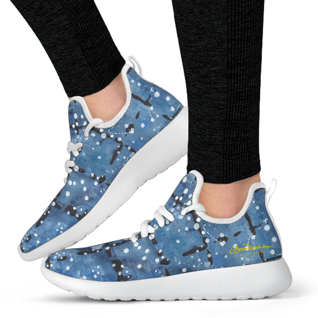 Blu&White Dotted Plaid Mesh Knit Sneakers