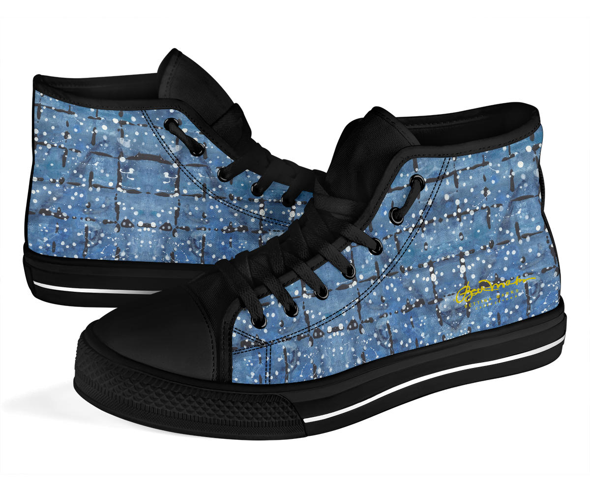 Blu&White Dotted Plaid High Top Sneakers