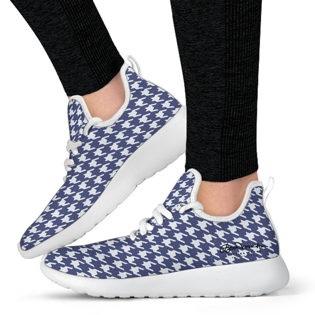 Navy Blue Houndstooth Mesh Knit Sneakers