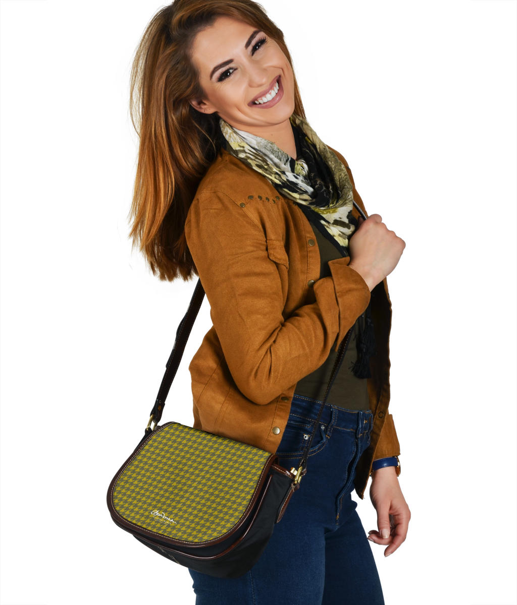 Olive Houndstooth Saddle Shoulder Bag