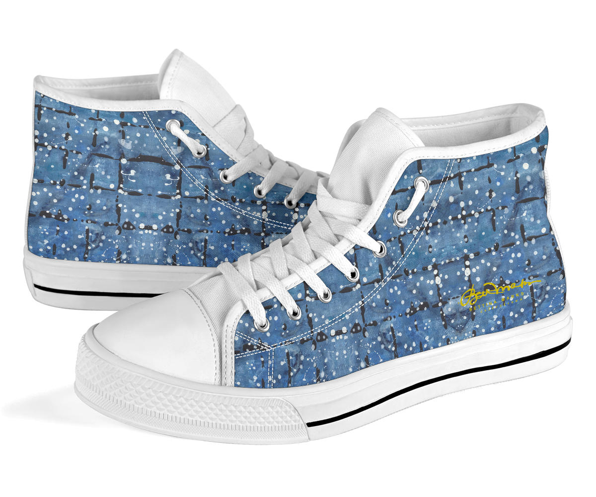 Blu&White Dotted Plaid High Top Sneakers