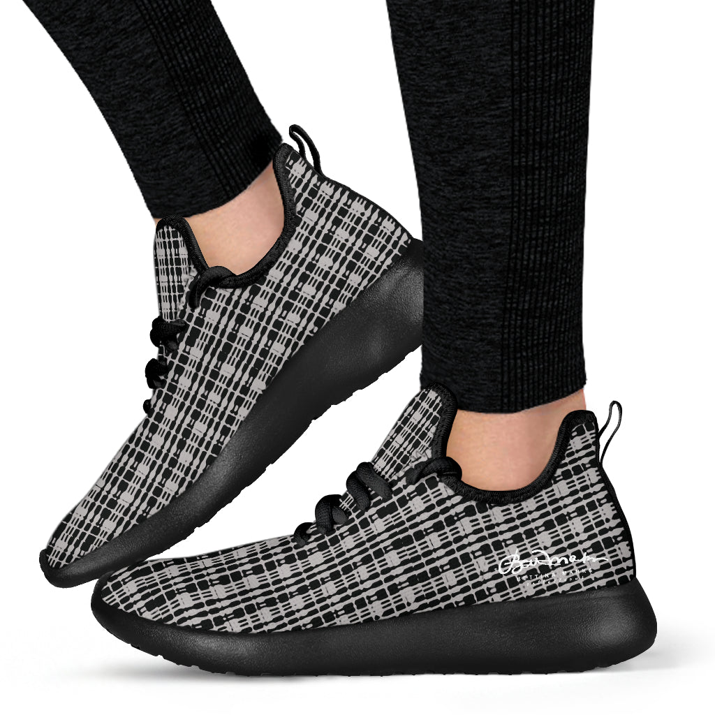 Grey Tight Plaid Mesh Knit Sneakers