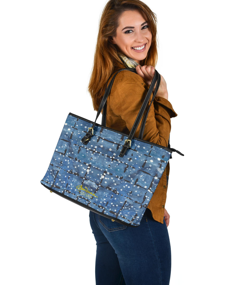 Blu&White Dotted Plaid Large Tote Bag
