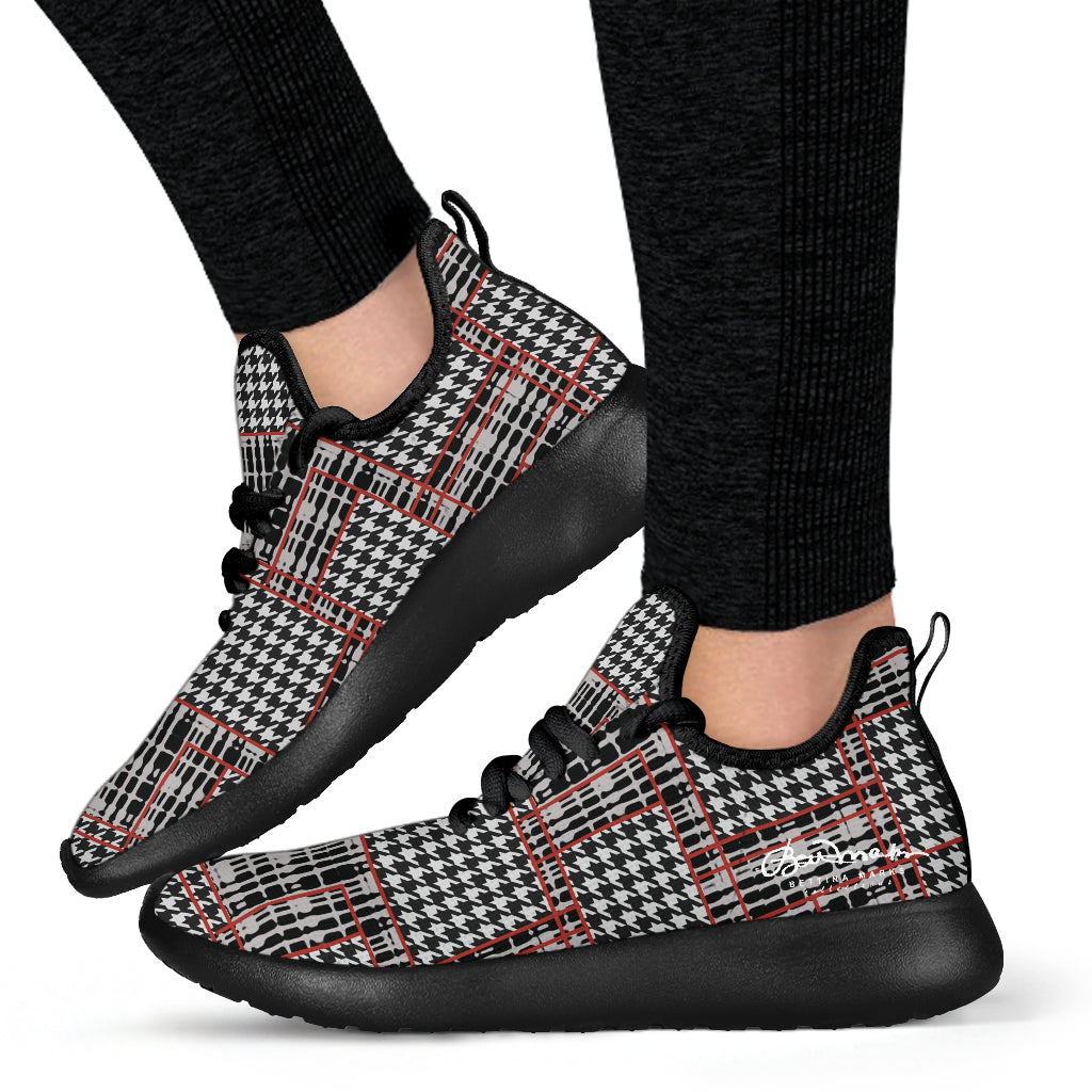 Plaid Houndstooth Mesh Knit Sneakers