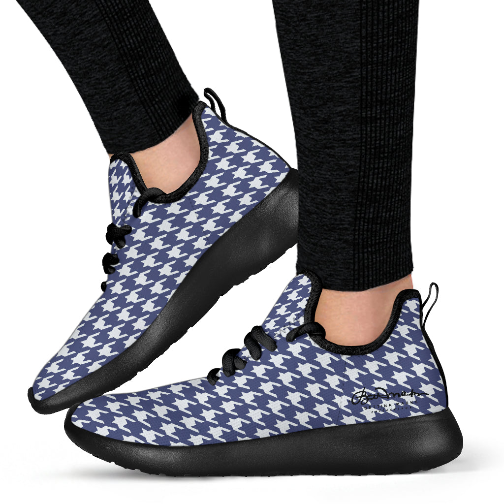 Navy Blue Houndstooth Mesh Knit Sneakers
