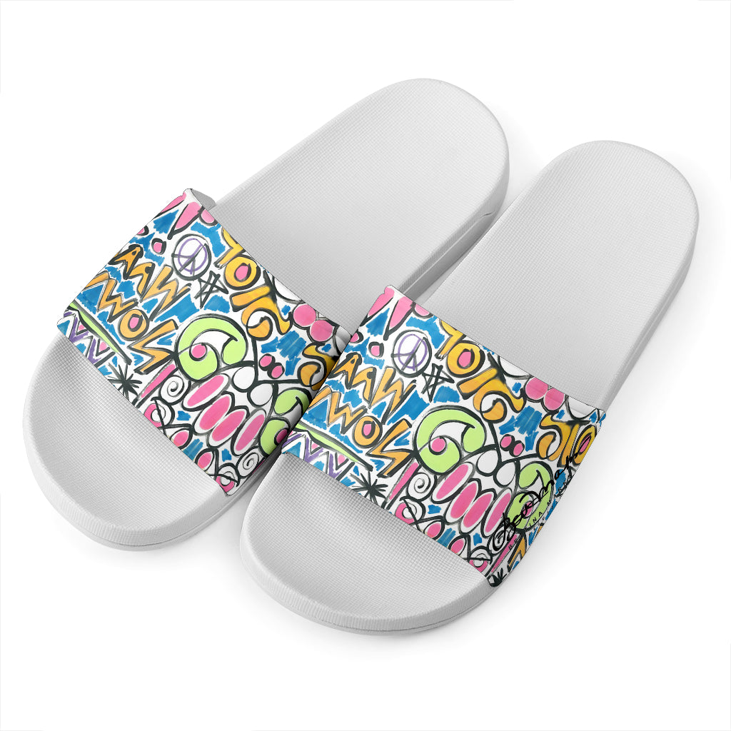 Stop War Now Graffiti Slide Sandal
