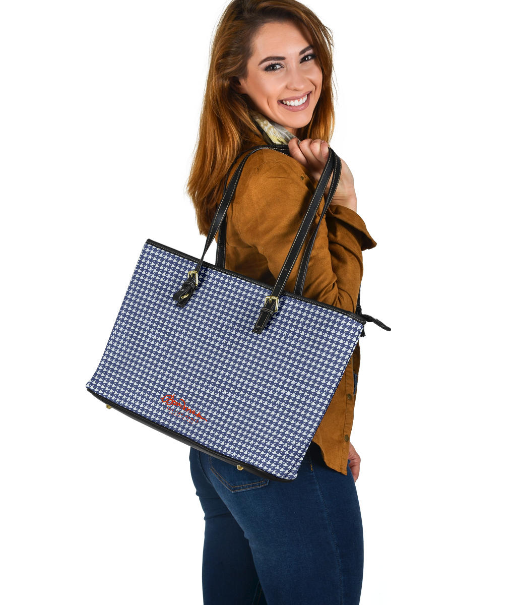 Navy Blue Houndstooth Large Tote Bag