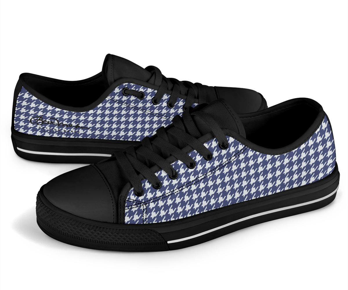 Navy Blue Houndstooth Low Top Sneakers